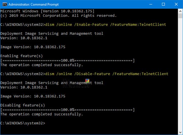 Windows 11/10のコマンドプロンプトまたはコントロールパネルからTelnetを有効にする