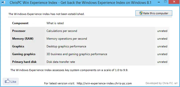 フリーウェア Win Experience Index により WEI が Windows 8.1 に復活します