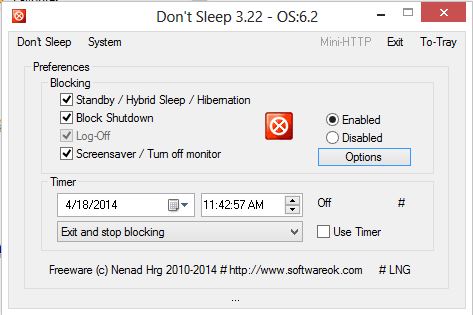 「スリープしない」により、Windows のシャットダウン、スリープ、休止状態、再起動が妨げられます。