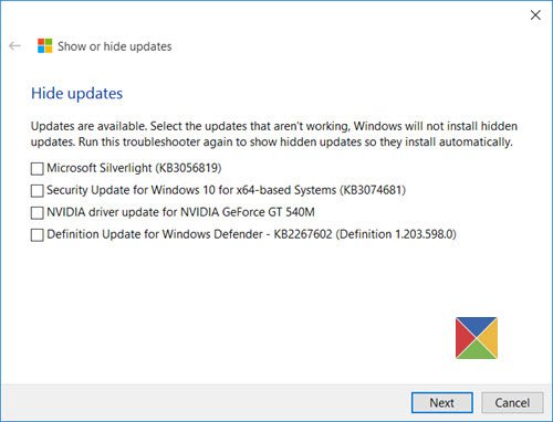 更新プログラムの表示または非表示ツールは、Windows 11/10 で不要な Windows Update をブロックします