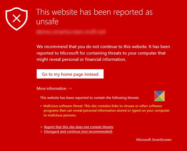 Windows SmartScreen フィルターの警告メッセージの説明
