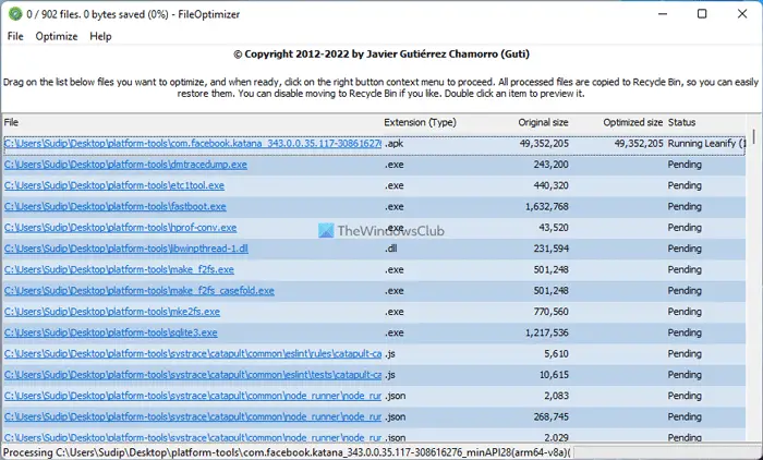 FileOptimizer: Windows 用の無料のファイル マネージャーおよびオプティマイザー ソフトウェア
