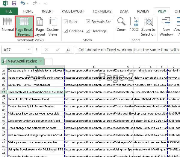 Excel ワークシートで改ページを挿入、移動、または削除する方法