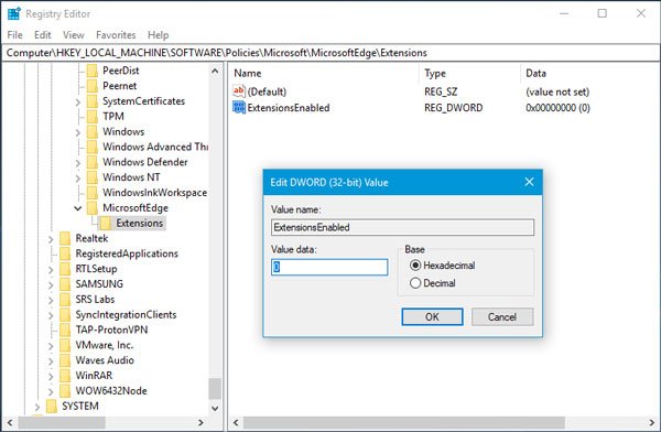 Microsoft Edgeブラウザで拡張機能のインストールを禁止する方法
