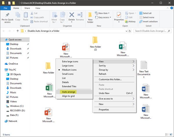 Windows エクスプローラーでフォルダー内の自動配置を無効にする方法
