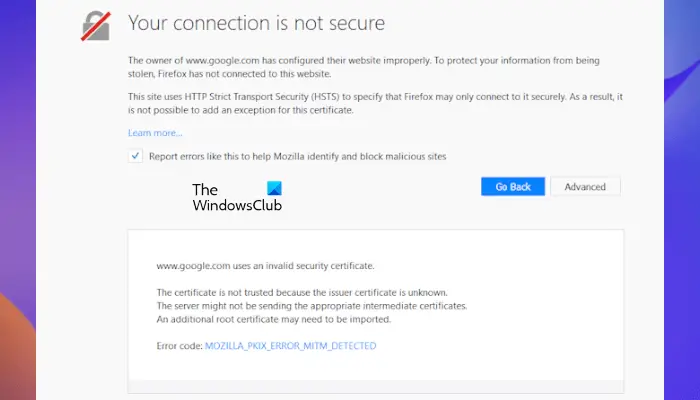 Firefox での MOZILLA_PKIX_ERROR_MITM_DETECTED エラー