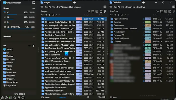 One Commander は、Windows 11/10 用の無料の代替ファイル マネージャーです