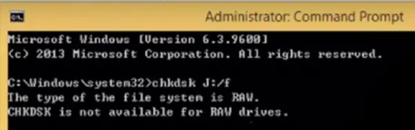 CHKDSK is not available for RAW drives