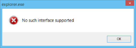 Windows ファイル エクスプローラーの「そのようなインターフェイスはサポートされていません」エラー