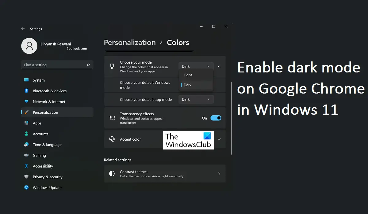 Windows 11/10のGoogle Chromeでダークモードを有効にする方法
