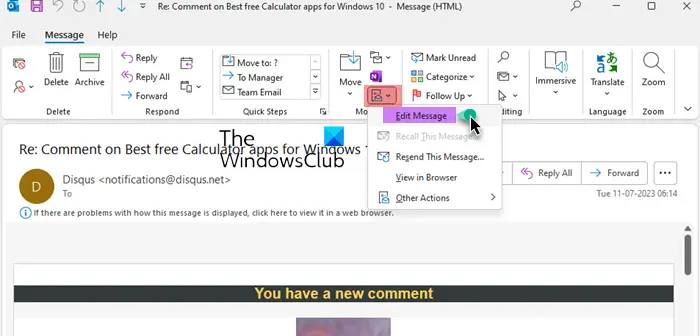 Outlook で受信メールを編集する方法