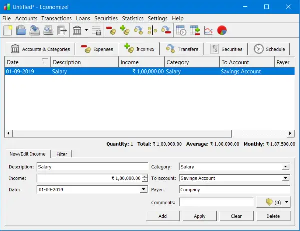 Eqonomize: Windows PC 用の個人会計ソフトウェア