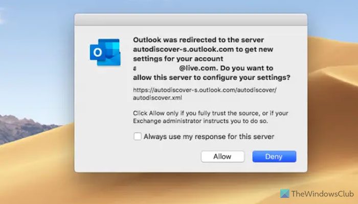 Outlook for Mac で AutoDiscover リダイレクト警告を抑制する方法