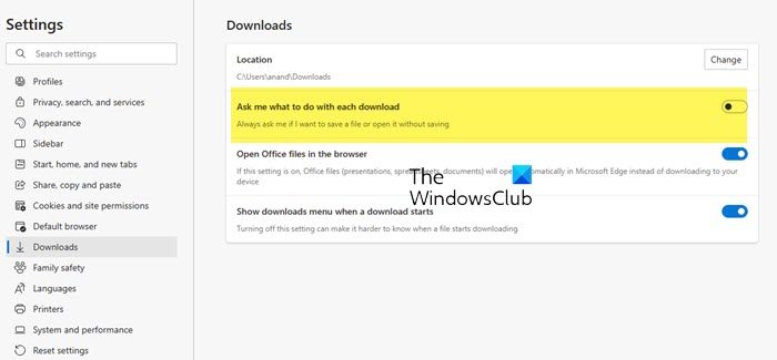 Windows の Edge ブラウザで「名前を付けて保存」ダウンロード プロンプトを有効にする