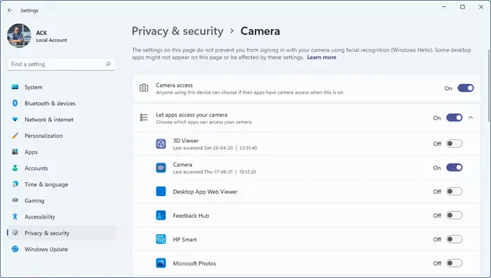 Windows 11/10 でラップトップのカメラが機能しない