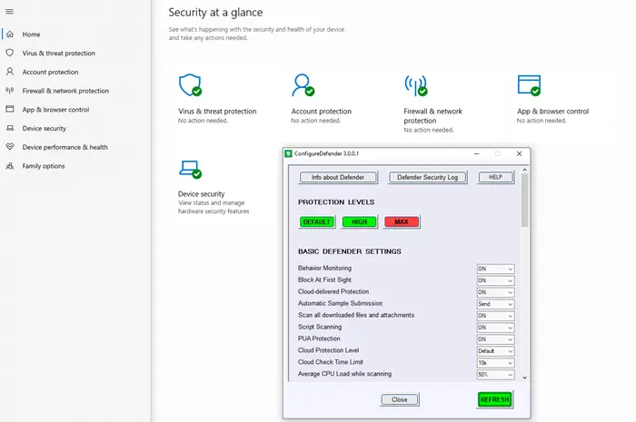 ConfigureDefender を使用して Windows セキュリティ設定を即座に変更する