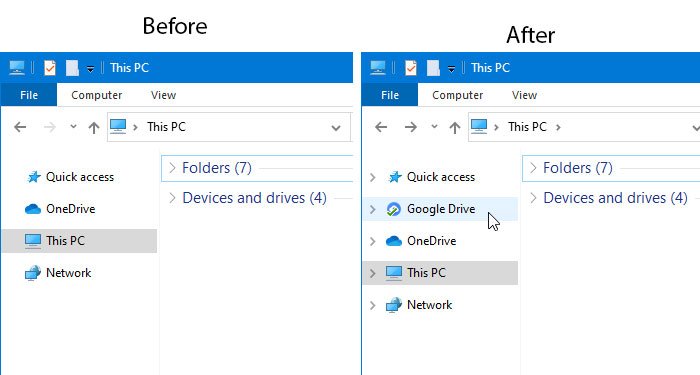 Windows 11/10のファイルエクスプローラーのナビゲーションペインにGoogleドライブを追加する方法