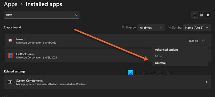 Windows 11/10でMicrosoft News Appをアンインストールする方法