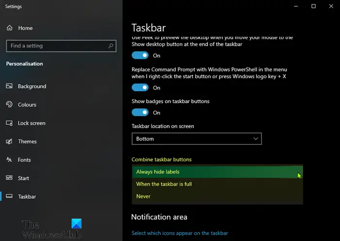 Windows 11/10のタスクバーにプログラムアイコン名を表示する方法