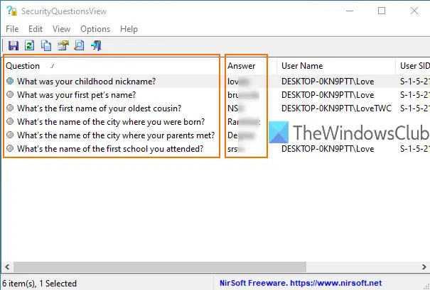 Windows 11/10でローカルアカウントのセキュリティの質問と回答を表示する方法