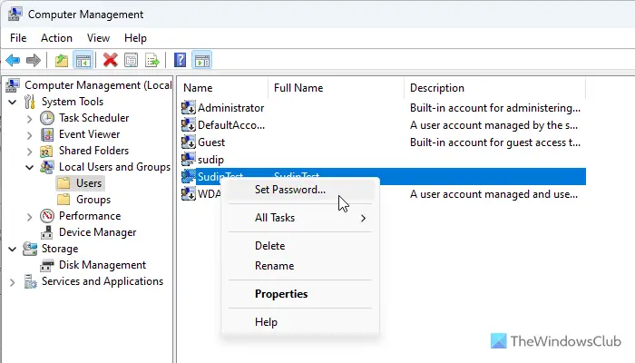 Windows 11/10で別のユーザーのパスワードを変更する方法