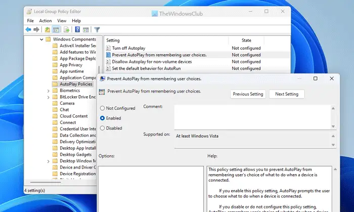 Windows 11/10 で自動再生がユーザーの選択を記憶しないようにする方法