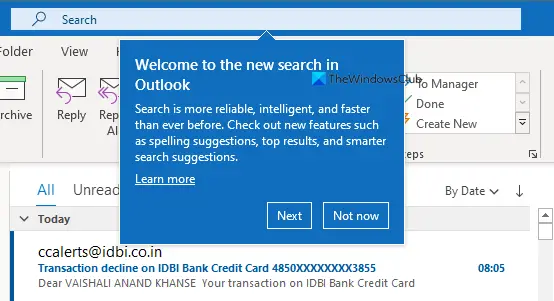 Outlook にインスタント検索ボックスがない [修正]