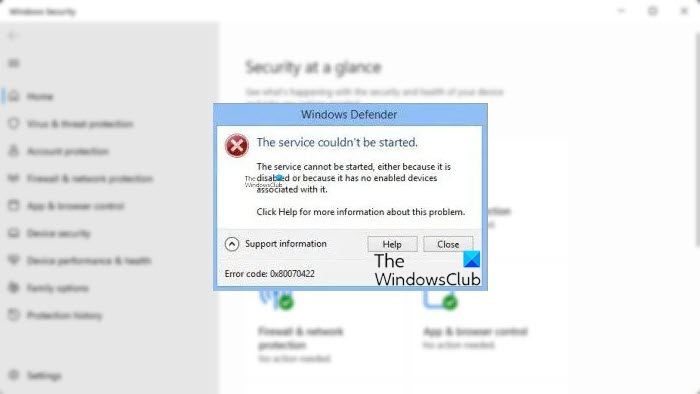 エラー 0x80070422、Windows Defender でサービスを開始できませんでした