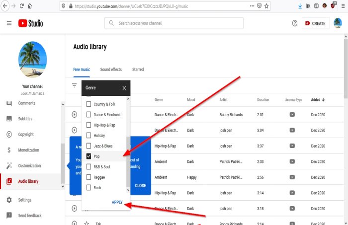 YouTube オーディオ ライブラリから無料の音楽をダウンロードする方法