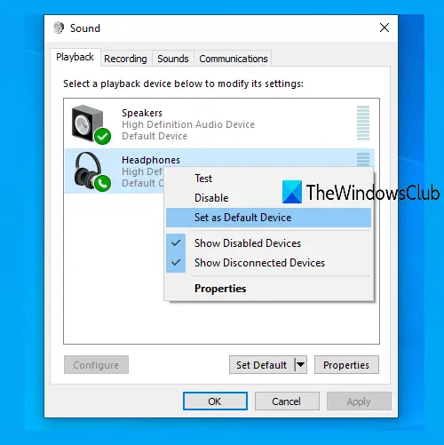 Windows 11/10 でフロントオーディオジャックが機能しない