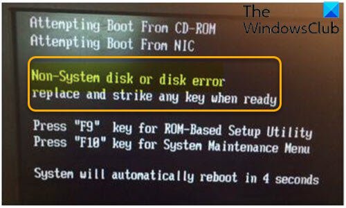 Windows 11/10の非システムディスクまたはディスクエラーの黒い画面を修正