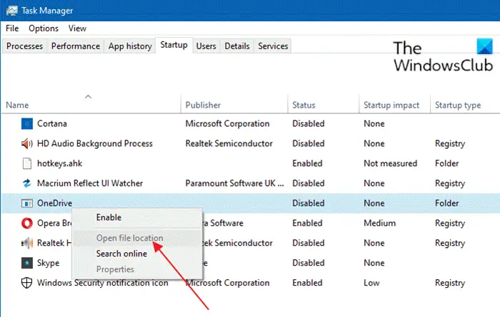Windows 11/10のタスクマネージャーから無効なスタートアッププログラムまたは無効なエントリを削除します