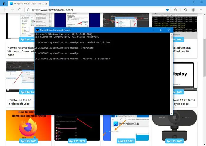 Windows 11/10でコマンドラインを使用してMicrosoft Edgeを実行する方法
