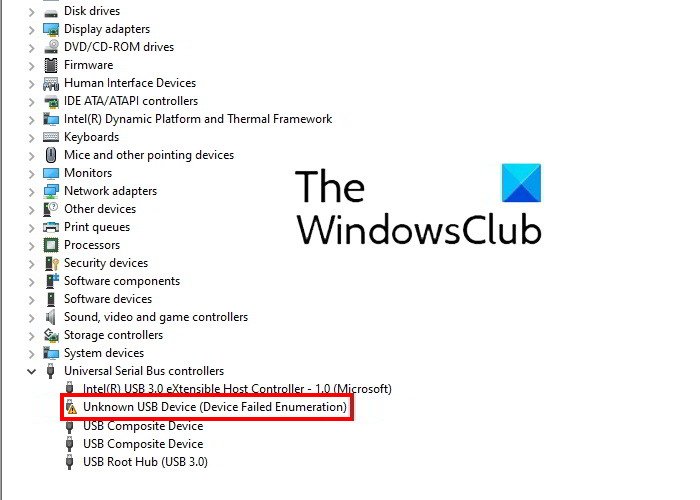 Windows 11/10 での「不明な USB デバイス、デバイスの列挙に失敗しました」エラー