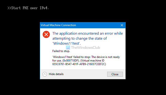 Hyper-V アプリケーションが状態を変更しようとしたときにエラーが発生しました