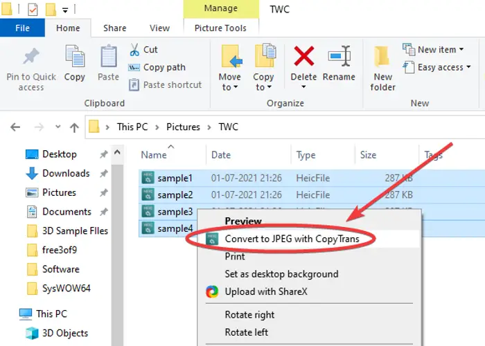 Windows 11/10で右クリックのコンテキストメニューを使用してHEICをJPGにバッチ変換する方法