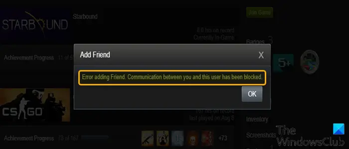 Steamで友達を追加する際のエラーを修正