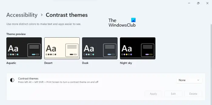 Windows 11/10 のハイ コントラスト モード エラーでは一部の設定を利用できません