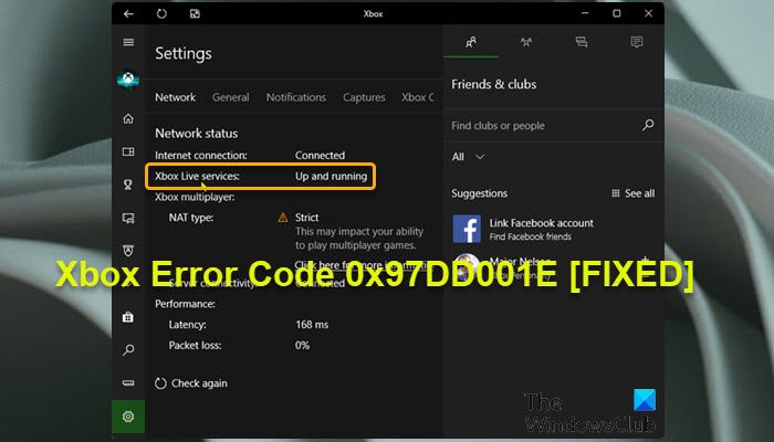 コンソールまたは PC で Xbox Live に接続するときの Xbox エラー 0x97DD001E
