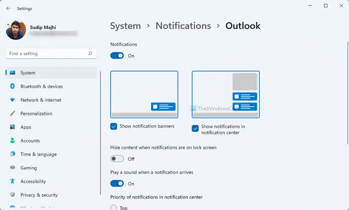Outlook 通知が Windows 11 で機能しない