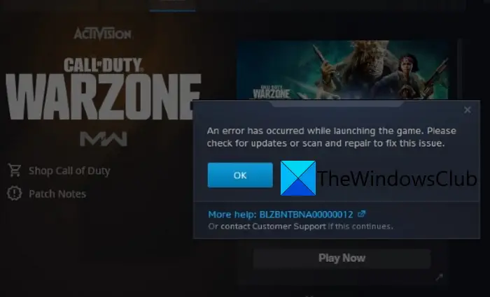 BLZBNTBNA00000012 Call of Duty Warzone Pacific の起動中にエラーが発生しました