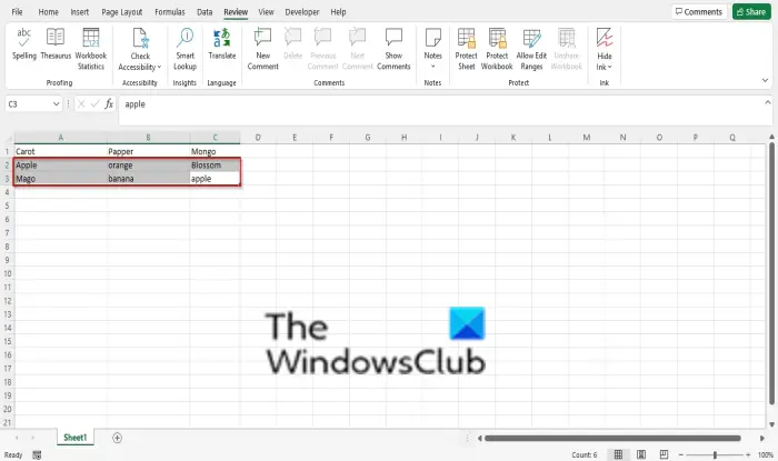 Excel で特定の領域、部分、セル、または列をスペル チェックする方法