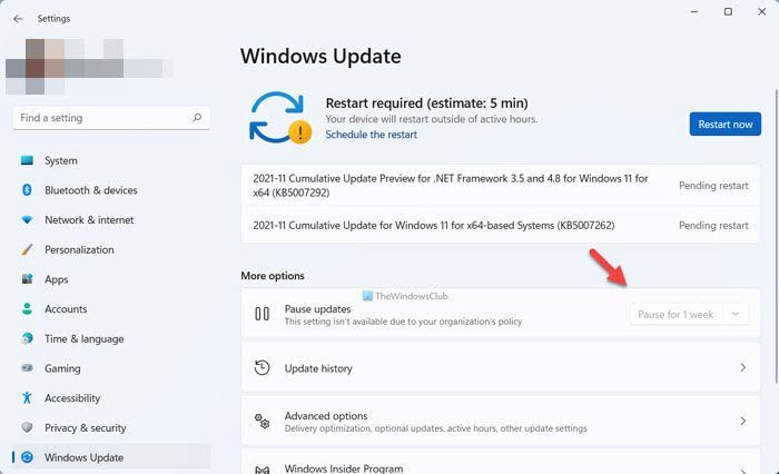Windows 11/10でアップデートの一時停止オプションがグレー表示される問題を修正