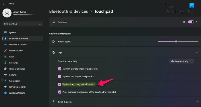 Windows 11/10で右クリックの2本指タップを有効にする方法