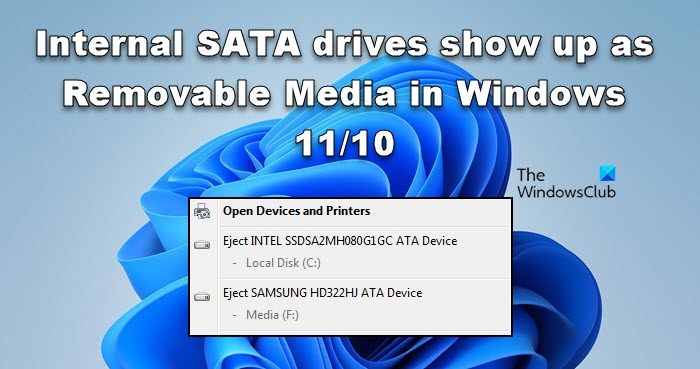 内蔵 SATA ドライブが Windows 11/10 でリムーバブル メディアとして表示される