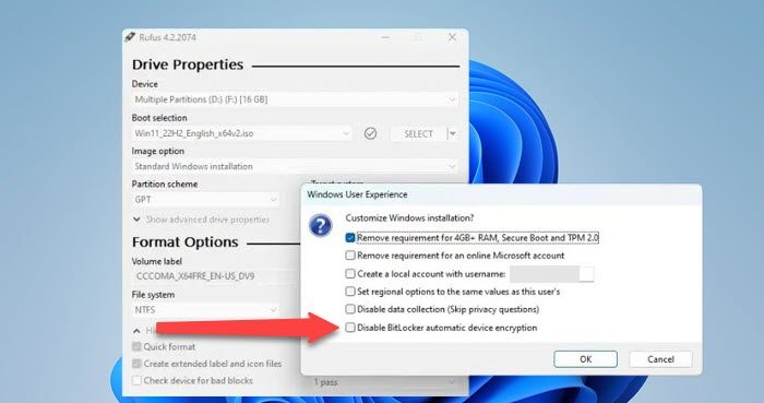 Windows 11 へのインストール中に自動 BitLocker デバイス暗号化を無効にする