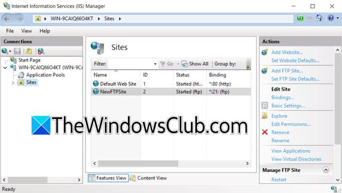 Windows ServerにFTPサイトを追加する方法